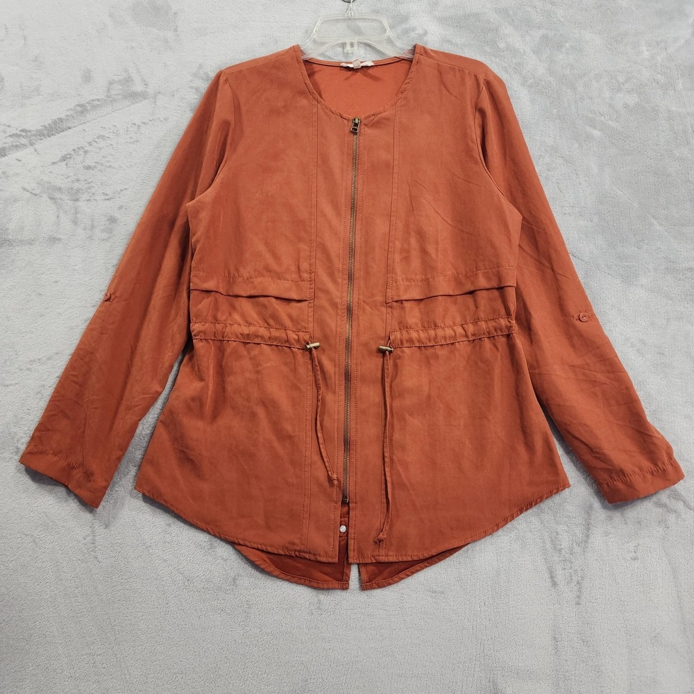 Maurices Jacket Womens M Orange Rust Anorak Full Zip Lightweight Roll Tab Sleeve